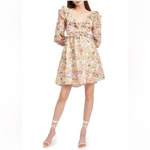 EN SAISON Floral Ruffled Long Sleeve Embroidery Mini Dress